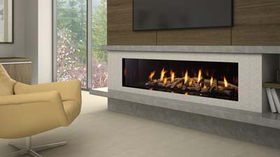 Extra-Large fireplace with a  72" linear burner. It has a clean uninterrupted linear view and is zero clearance for design flexibility. Direct Vent and Power Vent are available.