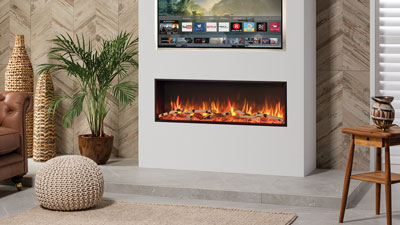 A 41" sleek and stunning electric fireplace that combines versatility functionality and modern elegance to provide the perfect ambience.