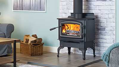 A perfect fit for smaller rooms. This small non-catalytic wood stove, comes with your choice of pedestal or legs and it is available in black or with nickel accents.